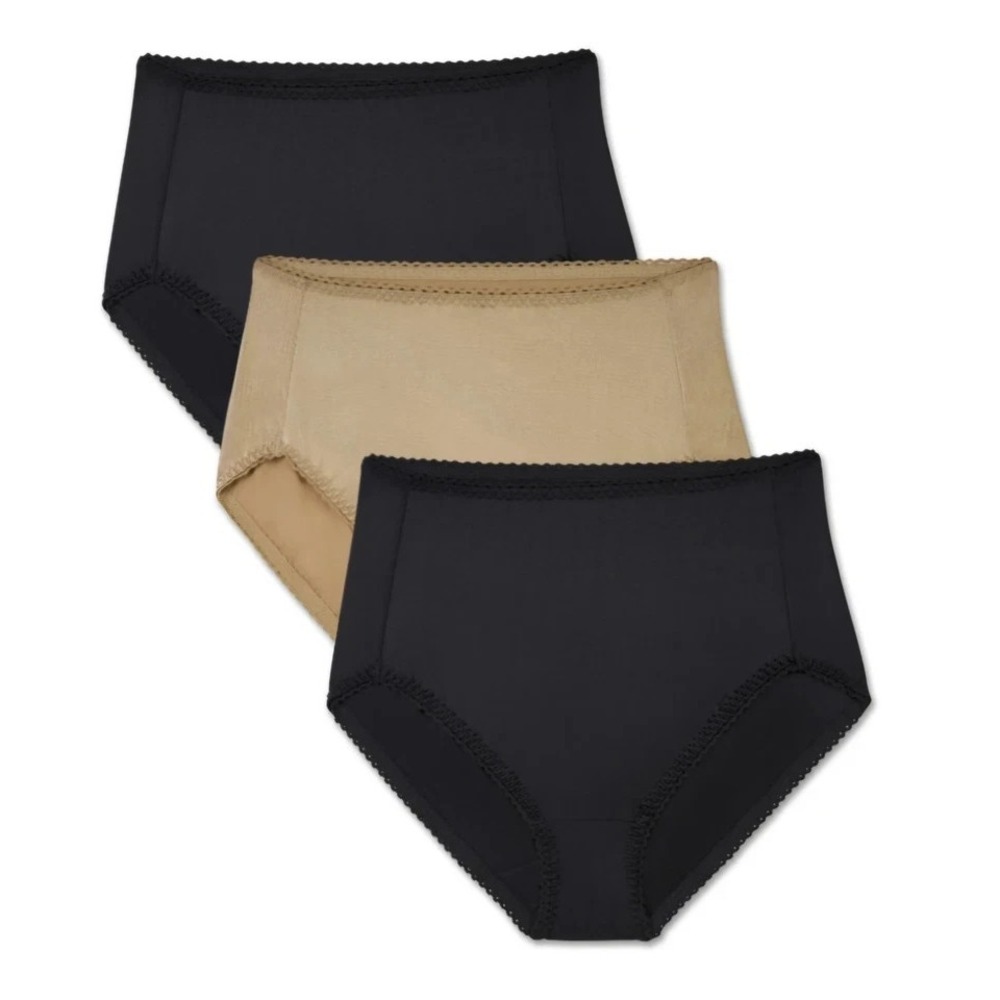 3 Pack Vanity Fair Light Control Satin Smooth Underwear Panties Pink Black Nude